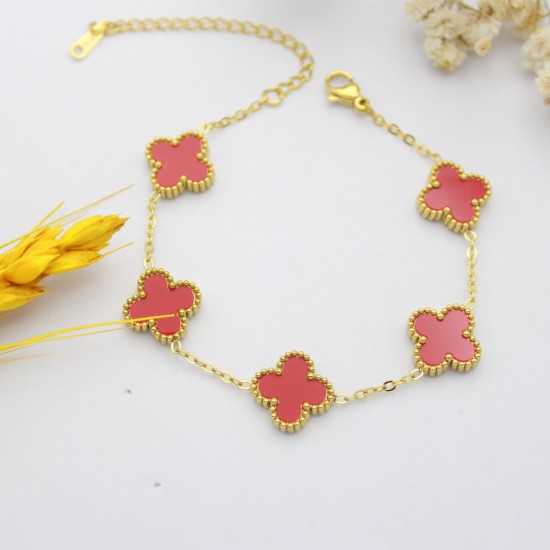 18K gold -plated stainless steel clover lucky collarbone necklace pentagram bracelet three -piece earrings women's jewelry