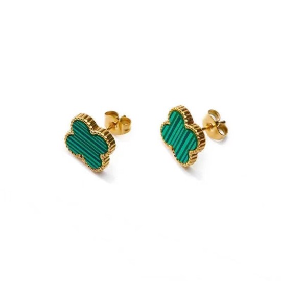 Douyin same stainless steel lucky four -leaf fumen earrings 18K without fading versatile high -level high -level sensor wholesale