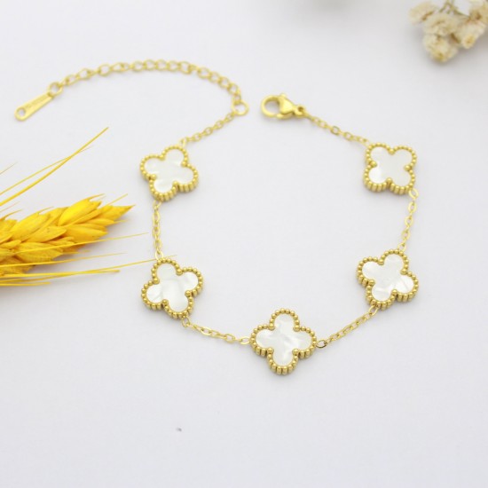 18K gold -plated stainless steel clover lucky collarbone necklace pentagram bracelet three -piece earrings women's jewelry