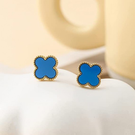 Douyin same stainless steel lucky four -leaf fumen earrings 18K without fading versatile high -level high -level sensor wholesale