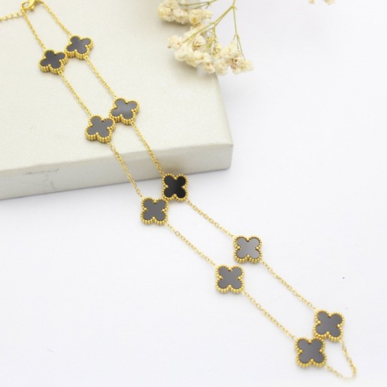 Cross -border explosion 10 flower sweater chain double -sided four -leaf grass necklace light luxury fashion flower pendant collar chain necklace