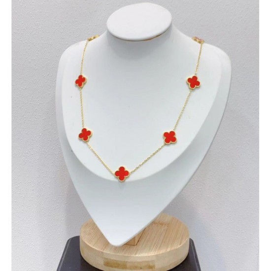 Korean version of titanium steel golden four -leaf grass double -sided necklace female clavicle chain decoration net red live broadcast supply wholesale