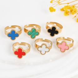 Fashion Advanced sensing titanium steel four -leaf grass rings opening can adjust colored flowers lucky female waterproof sweat anti -sweat anti -sweat