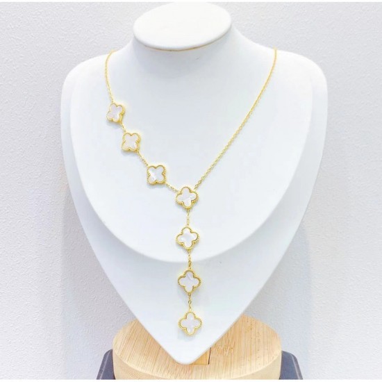 Korean version of titanium steel golden clover double -sided flow Soviet necklace female clavicle chain decoration net red live broadcast source wholesale