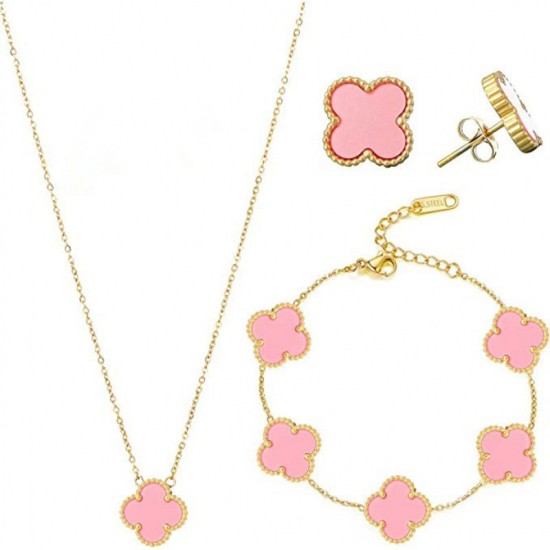 Explosion four -leaf clover necklace bracelet earrings three -piece versatile lucky four -leaf grass penta flower bracelet collar bone chain earrings