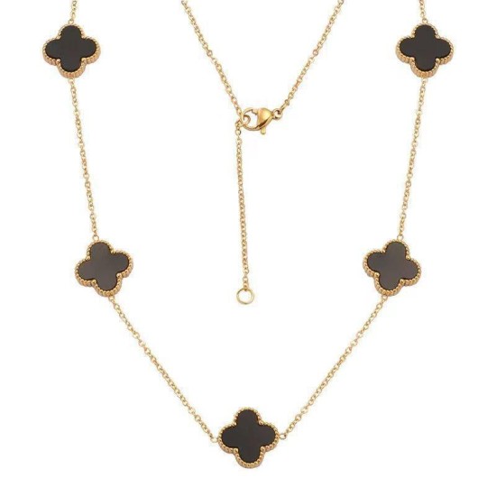 High version 18K golden titanium steel does not drop color four -leaf clover double -sided figure five -flower necklace female niche clavicle chain necklasm