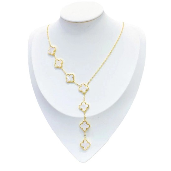 Korean version of titanium steel golden clover double -sided flow Soviet necklace female clavicle chain decoration net red live broadcast source wholesale