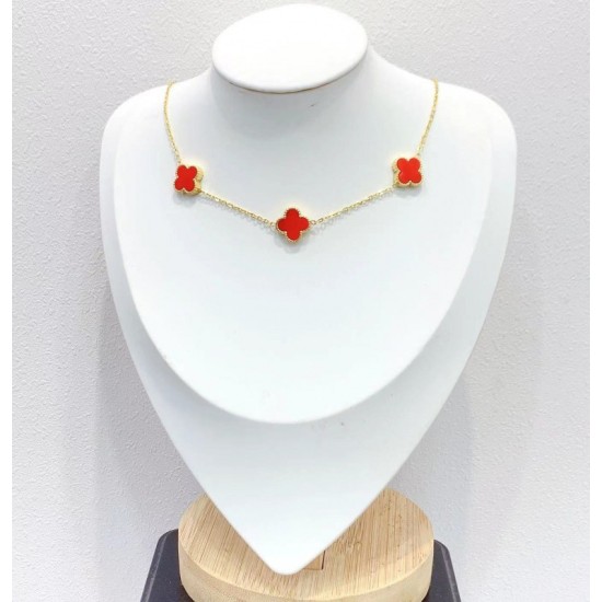 Korean trendy golden four -leaf grass double -sided necklace female clavicle chain decoration net red live broadcast supply wholesale