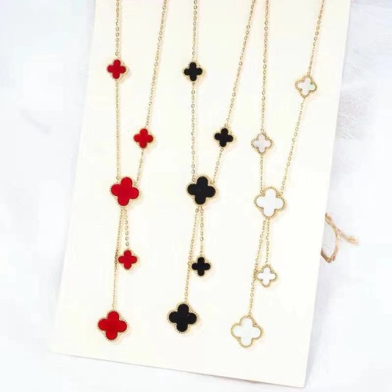 The new double -sided four -leaf clover necklace women can not fall off the color flow soveree chain female niche light luxury pendant pendant net red tide