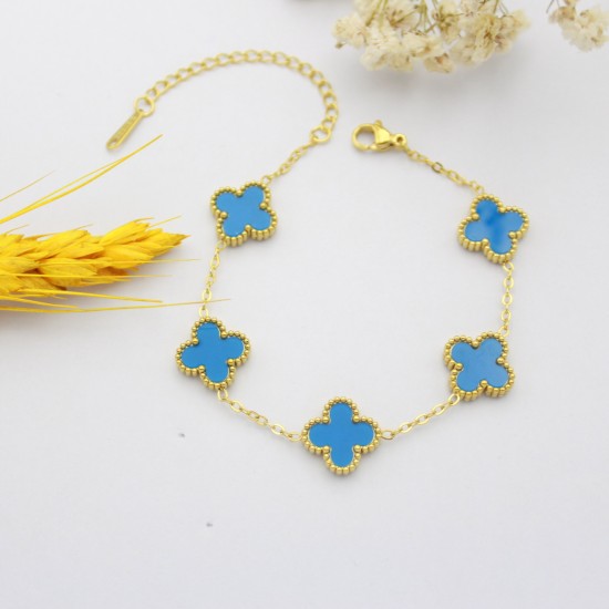 18K gold -plated stainless steel clover lucky collarbone necklace pentagram bracelet three -piece earrings women's jewelry