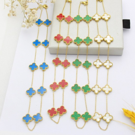 Cross -border explosion 10 flower sweater chain double -sided four -leaf grass necklace light luxury fashion flower pendant collar chain necklace