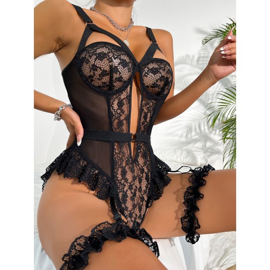 Cross -border supply European and American foreign trade sexy underwear sexy black lace lace women's connective clothing sex set