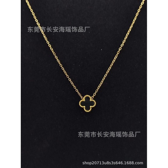 Double -sided four -leaf grass necklace net red little red book lucky four -leaf grass 18K gold necklace mother shell cross -border jewelry wholesale