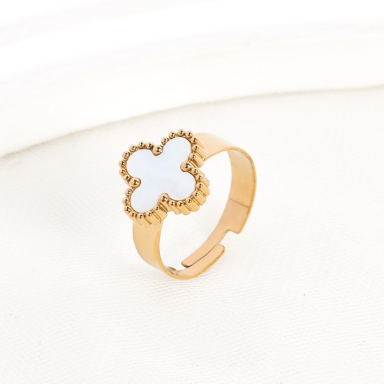 Fashion Advanced sensing titanium steel four -leaf grass rings opening can adjust colored flowers lucky female waterproof sweat anti -sweat anti -sweat