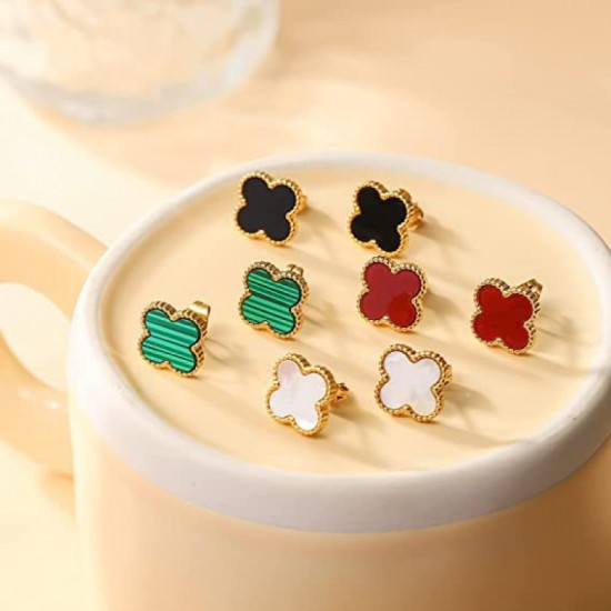 Douyin same stainless steel lucky four -leaf fumen earrings 18K without fading versatile high -level high -level sensor wholesale