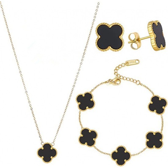 Explosion four -leaf clover necklace bracelet earrings three -piece versatile lucky four -leaf grass penta flower bracelet collar bone chain earrings