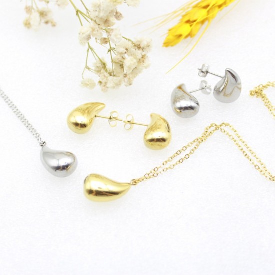 Cross -border explosion simplicity small water droplet set pendant necklace jewelry temperament retro fashion niche design clavicle chain