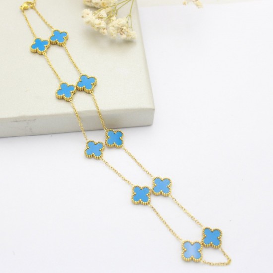 Cross -border explosion 10 flower sweater chain double -sided four -leaf grass necklace light luxury fashion flower pendant collar chain necklace