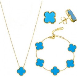 18K gold -plated stainless steel clover lucky collarbone necklace pentagram bracelet three -piece earrings women's jewelry