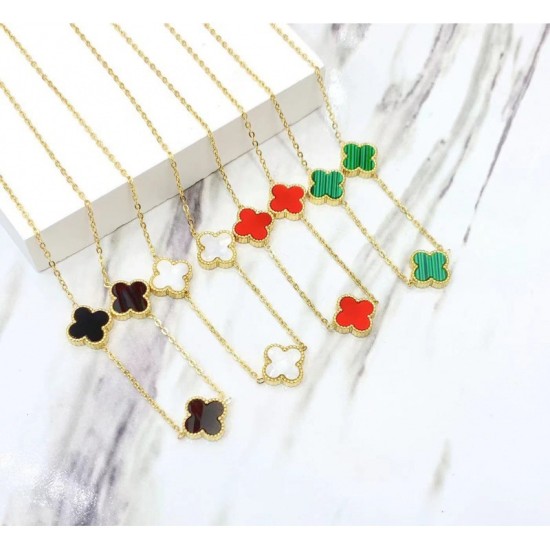 Korean trendy golden four -leaf grass double -sided necklace female clavicle chain decoration net red live broadcast supply wholesale