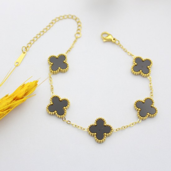 18K gold -plated stainless steel clover lucky collarbone necklace pentagram bracelet three -piece earrings women's jewelry