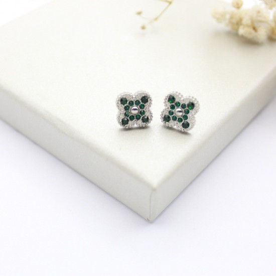 European and American new full drill four -leaf grass earrings Earrings Light luxury Simple Smart Small Small Small Small Senior Source Factory