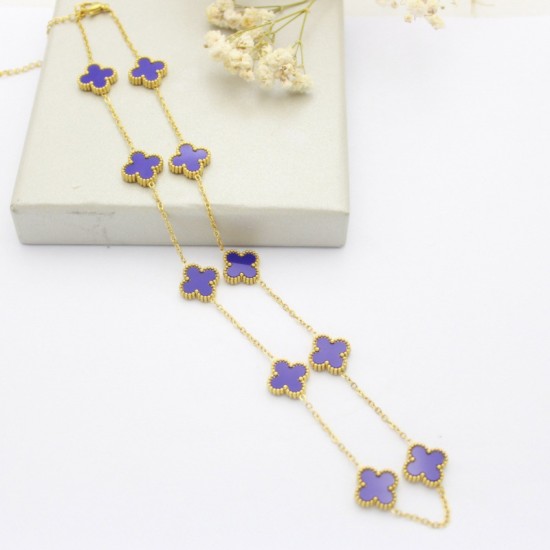 Cross -border explosion 10 flower sweater chain double -sided four -leaf grass necklace light luxury fashion flower pendant collar chain necklace