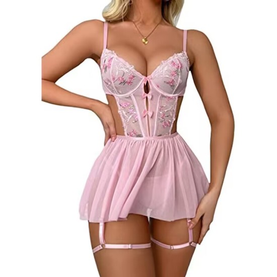 Cross -border supply European and American foreign trade Instead sexy female mesh embroidery hollow see -through see -through camisole shelter wholesale