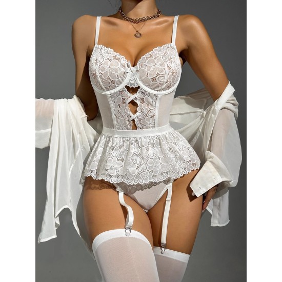 Cross -border supply of European and American foreign trade sexy underwear sexy female conjoined lace cutout suspender underwear manufacturers wholesale