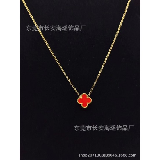 Double -sided four -leaf grass necklace net red little red book lucky four -leaf grass 18K gold necklace mother shell cross -border jewelry wholesale