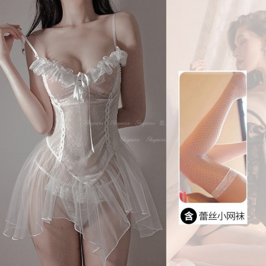 Large -size sexy underwear sexy slightly mild uniform princess wind pajamas pure desire women's net yarn sling small chest passion temptation