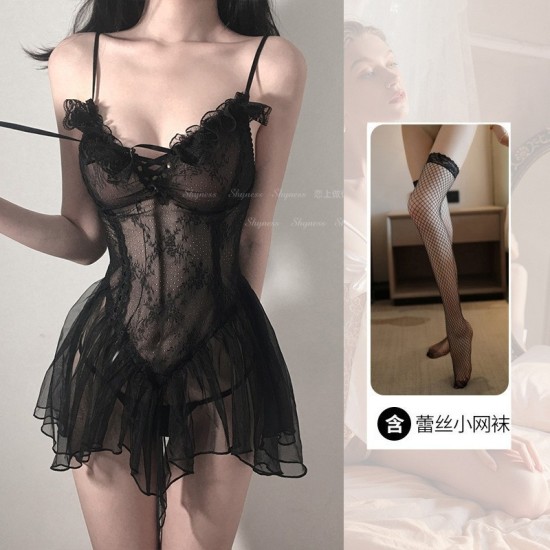 Large -size sexy underwear sexy slightly mild uniform princess wind pajamas pure desire women's net yarn sling small chest passion temptation