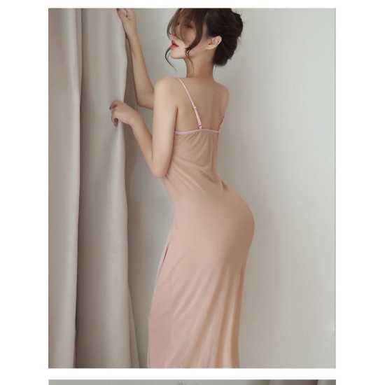 Dai Meng's poetic love underwear net gauze suspender skirt, perspective seductive slit long skirt pajamas set, one generation