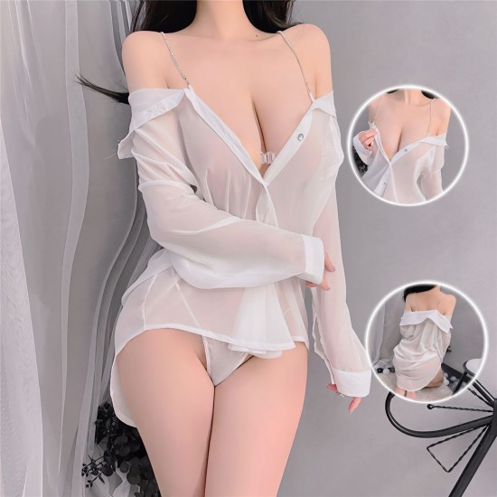 Interest underwear big size boyfriend shirt sexy perspective cute pajamas suspender net red live set spot