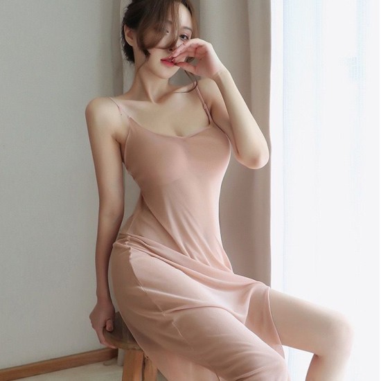 Dai Meng's poetic love underwear net gauze suspender skirt, perspective seductive slit long skirt pajamas set, one generation