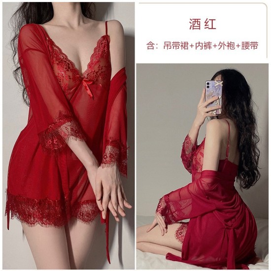 Dai Meng Poetry Embroidered Innerwear Sexy Lace Tempting Tibetan Tibetan Gauze Perspective Skirts Removal of Uniform Set