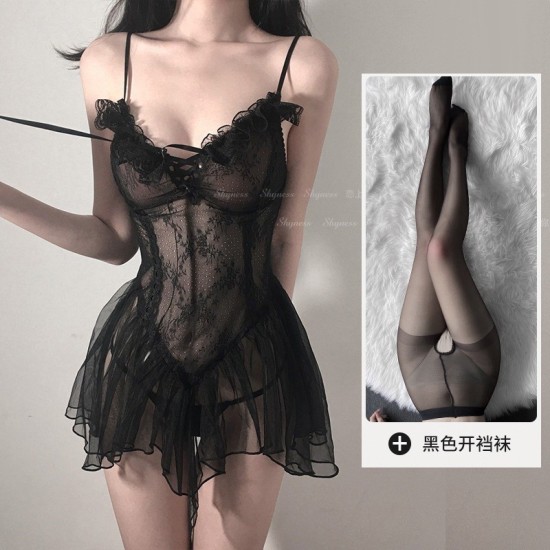 Large -size sexy underwear sexy slightly mild uniform princess wind pajamas pure desire women's net yarn sling small chest passion temptation