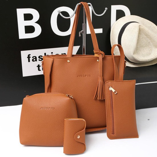 2024 four sets of bags for women new fashion bucket shoulder bag pu leather ladies handbag large capacity crossbody bag