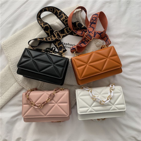 Factory Wholesale Simple Casual Women's Handbag Fashion 2024 New Wide Strap Shoulder Bag Chain Small Crossbody Bag