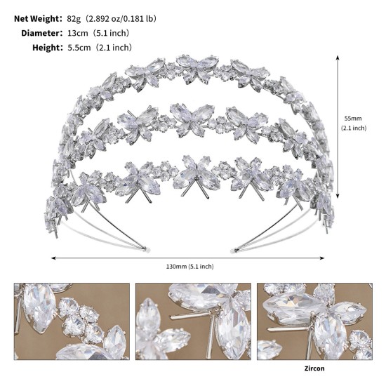 Cross -border new multi -layer vermiculite hair hoop, female daily high -level sense full drill, butterfly head hoop, wholesale