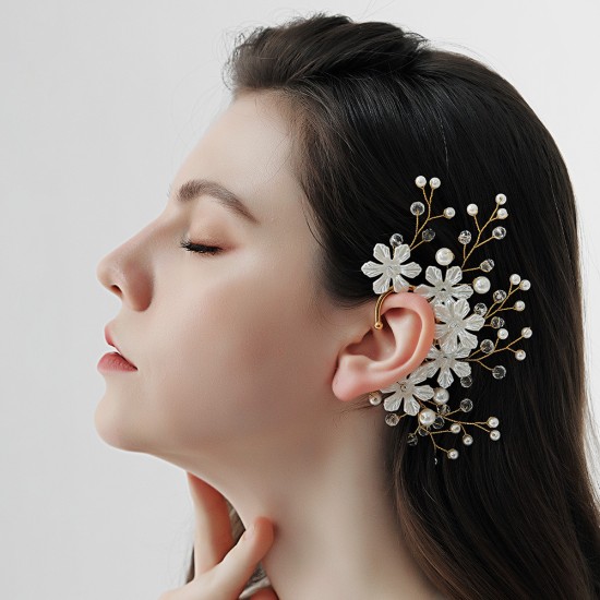 Korean Super Fairy Bride's Ear Person Flower Ear Cycus Design Temperature Ear Hand Handmade Pearl Diamond Ears