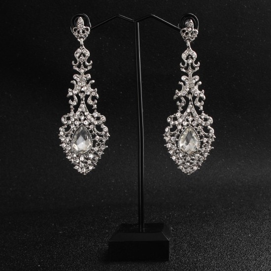 Speed ​​Store Explosion Earrings European and American Retro Long Earrings Luxury Alloy Full of Drills Drop Gem Bridal Bridal Earrings