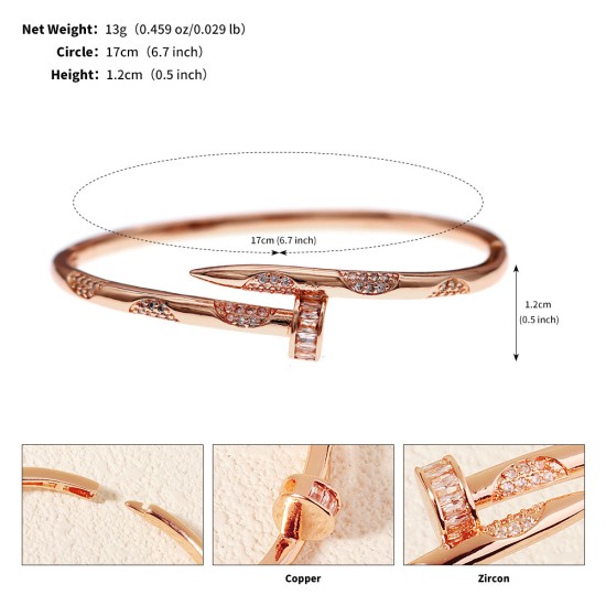 European and American niche hand accessories high -level light luxury vermiculite bracelet wedding dinner party jewelry inlaid diamond nail opening bracelet