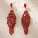 European and American bride wedding dress earrings retro geometric design sense versatile ear pendant light luxury red rhinestone earrings