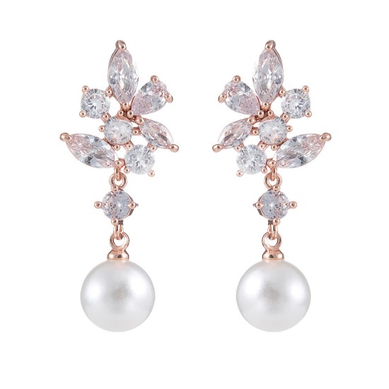 European and American retro ear decoration niche design sense pearl earrings ins, light luxury tree leaf vermiculite bride earrings