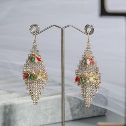 Cross -border new net red tassel earrings female high -level sensory flower rhinestin earrings temperament Posamia long earrings