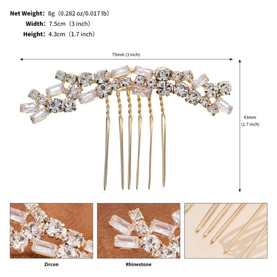 Cross -border new bride's headdress, vermiculite hair comb, high -end jewelry, daily hair rhinestone, stones inserted female