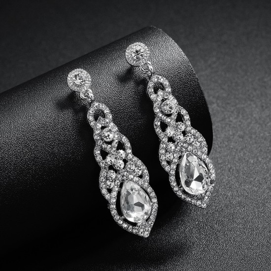 European and American jewelry classic popular bride's earrings alloy diamond glass earrings wedding banquet accessories bride earrings