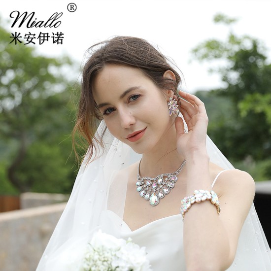 European and American cross -border bride's earrings AB diamond earrings luxury diamond water droplet gemstone earrings dangleearring