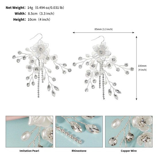 Cross -border new white flowers earrings Korean high -level handmade earrings niche jewelry ancient style diamond ear pendant women